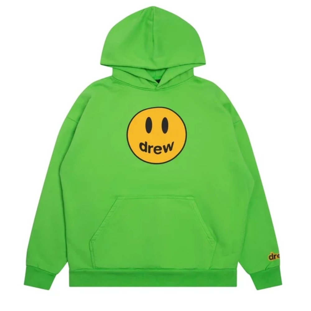 DREW Neon Green Hoodie with Yellow Smiley Logo